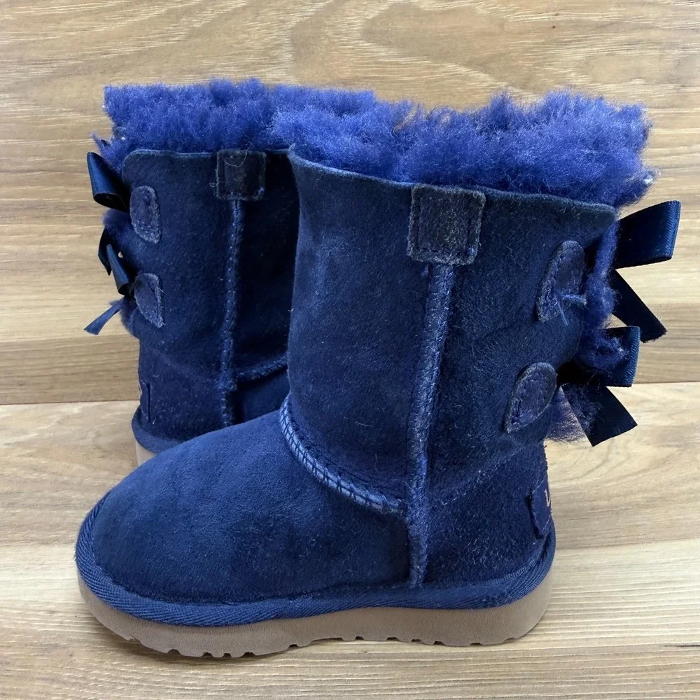 UGG Toddler Girls 6 Navy Blue Bailey Bow Boots Shearling‎ Fur Lined